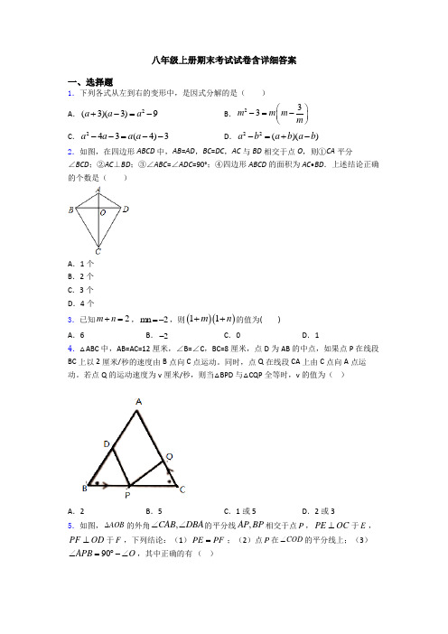 八年级上册期末考试试卷含详细答案