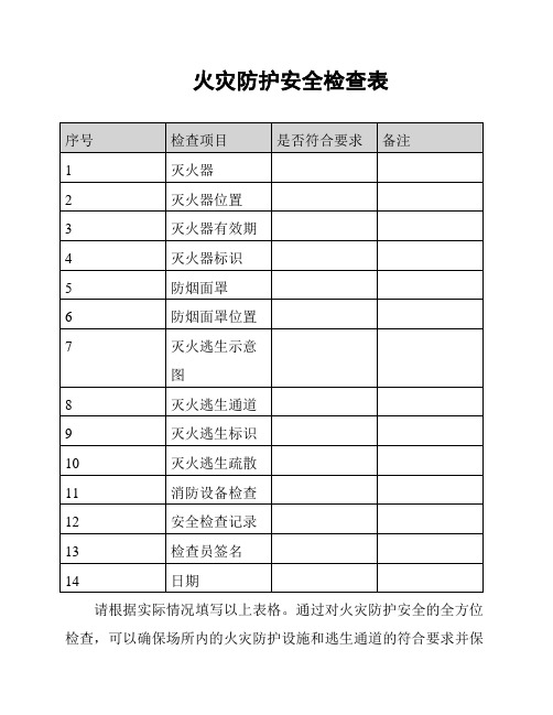 火灾防护安全检查表