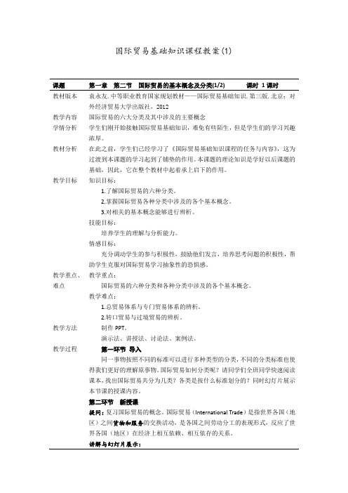 国际贸易的基本概念及分类