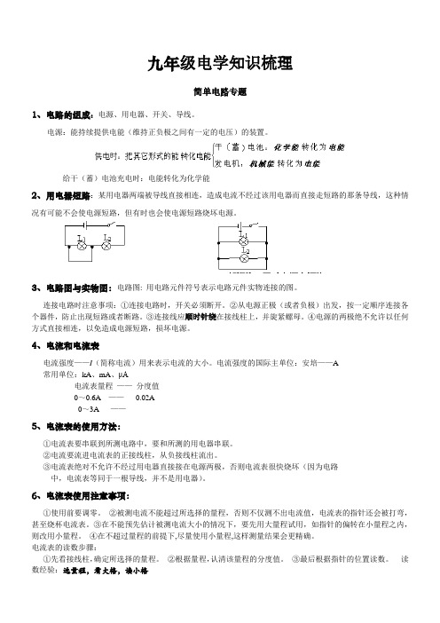 九年级物理电学知识梳理-基础知识部分