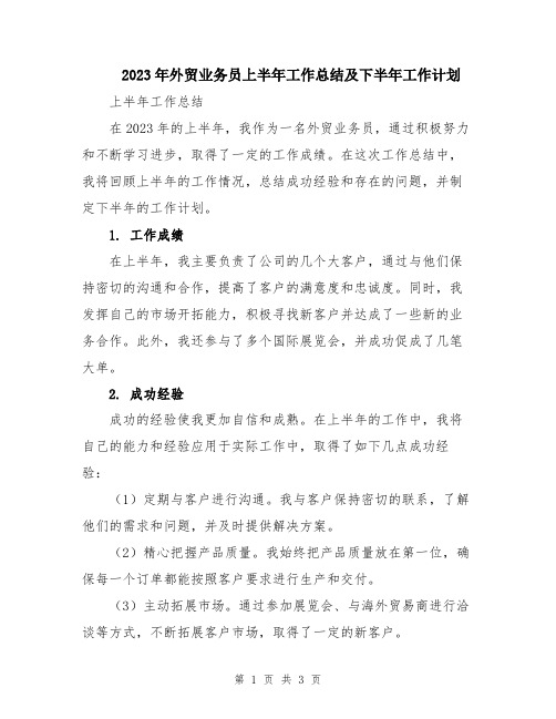 2023年外贸业务员上半年工作总结及下半年工作计划