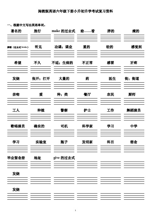 闽教版英语六年级下册小升初升学考试复习资料