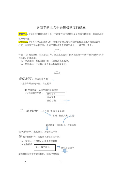 秦朝专制主义中央集权制度的确立