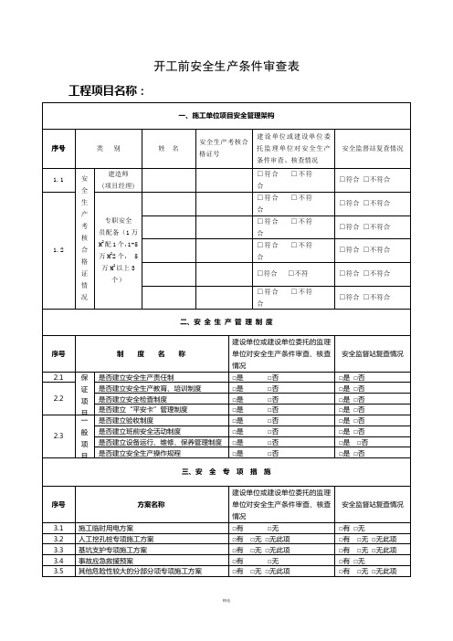 开工前安全生产条件审查表