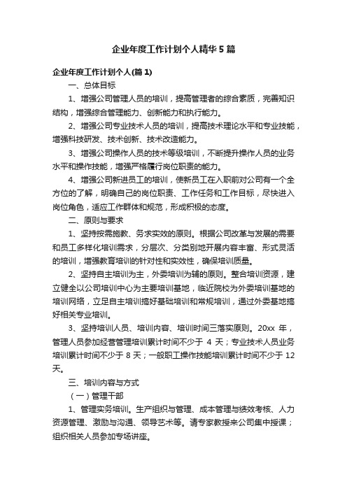 企业年度工作计划个人精华5篇