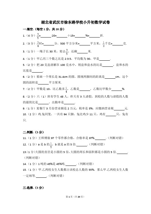 湖北省武汉市徐东路学校小升初数学试卷(含解析)