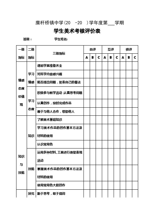 美术学生考核评价表