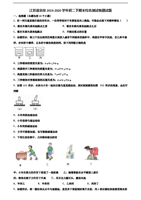 江苏省名校2019-2020学年初二下期末综合测试物理试题含解析