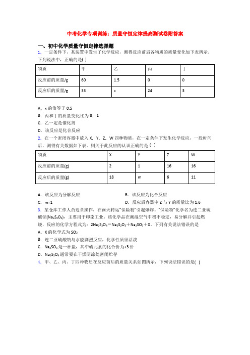 中考化学专项训练：质量守恒定律提高测试卷附答案