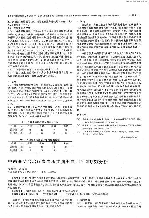 中西医结合治疗高血压性脑出血118例疗效分析