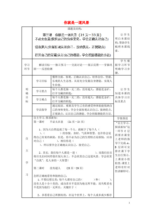 2015-2016学年贵州六盘水第十三中学八年级下学案：第3课《你就是一道风景》(人民版)