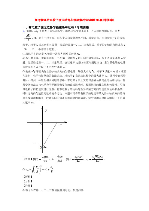 高考物理带电粒子在无边界匀强磁场中运动题20套(带答案)