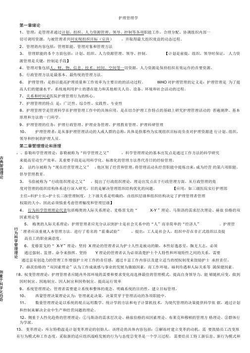 人卫第六版护理管理学重点