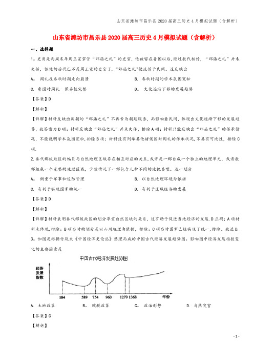 山东省潍坊市昌乐县2020届高三4月模拟试题(含解析)