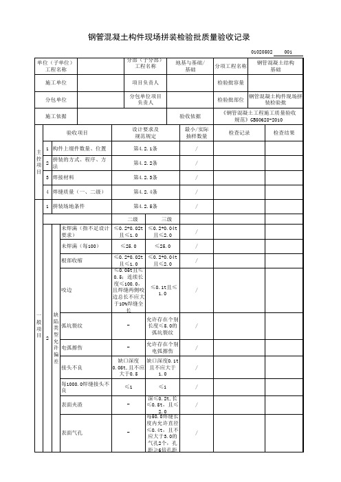 钢管混凝土构件现场拼装检验批质量验收记录