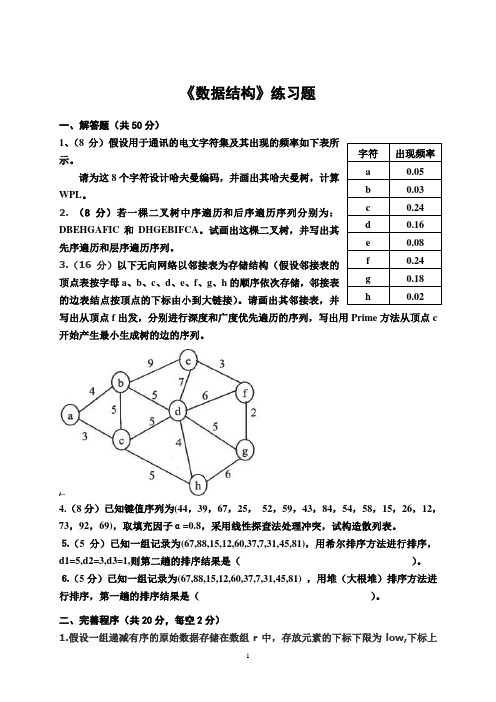 数据结构练习题及参考答案