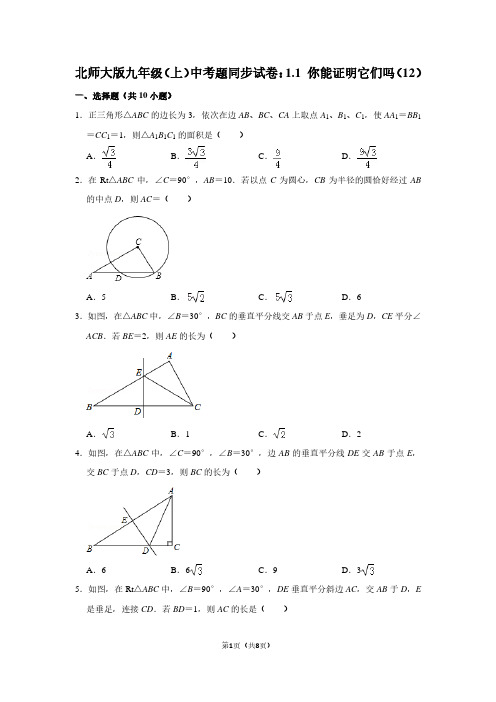 北师大版九年级(上) 中考题同步试卷：1.1 你能证明它们吗(12)