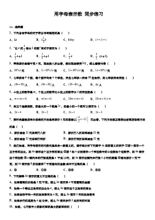 人教版七年级数学上册 用字母表示数 同步练习(含解析)