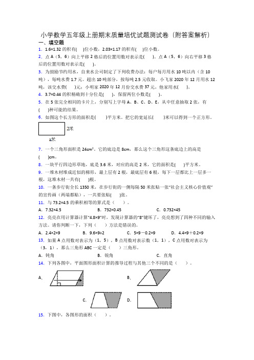 小学数学五年级上册期末质量培优试题测试卷(附答案解析)