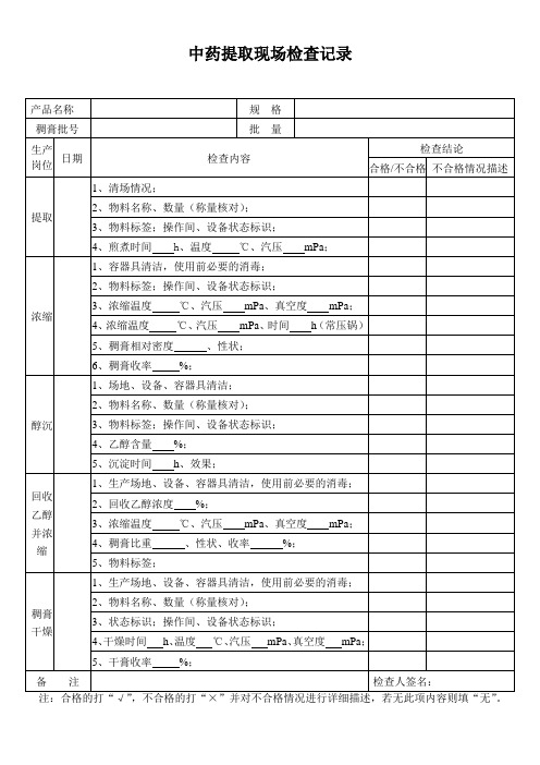 最新中药生产企业GMP中药提取现场检查记录