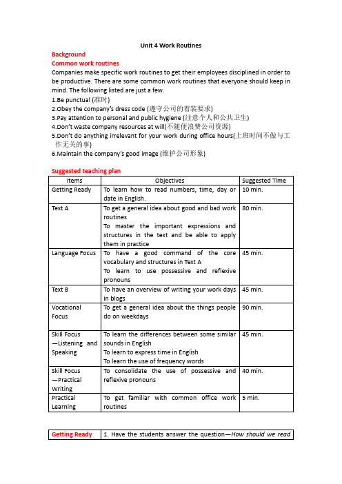 新航标职业英语·综合英语预备级·学生用书Unit 4