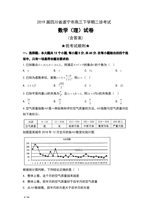 2019届四川省遂宁市高三下学期二诊考试数学(理)试卷及答案