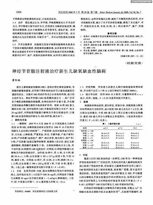 神经节苷脂注射液治疗新生儿缺氧缺血性脑病