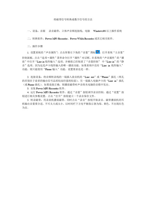 将磁带信号转换成数字信号的方法