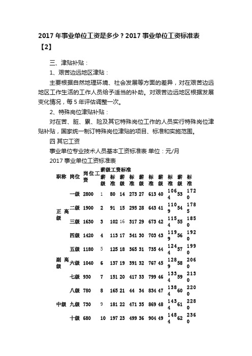 2017年事业单位工资是多少？2017事业单位工资标准表【2】