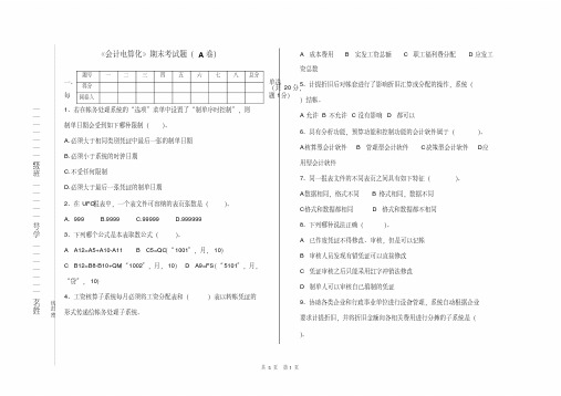 《会计电算化》期末考试题a卷