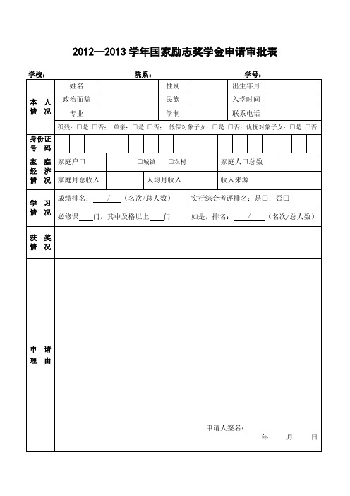 国家励志奖学金审批表