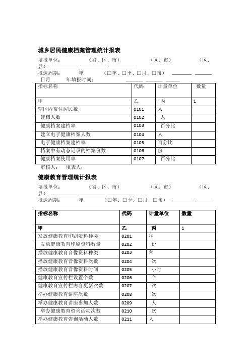 城乡居民健康档案管理统计报表