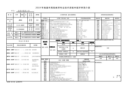 2019年南通市高级教师专业技术资格申报评审简介表 .doc