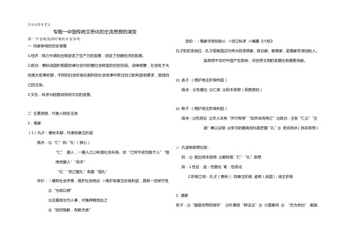 历史必修3笔记之百家争鸣