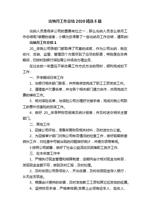 出纳月工作总结2020精选5篇