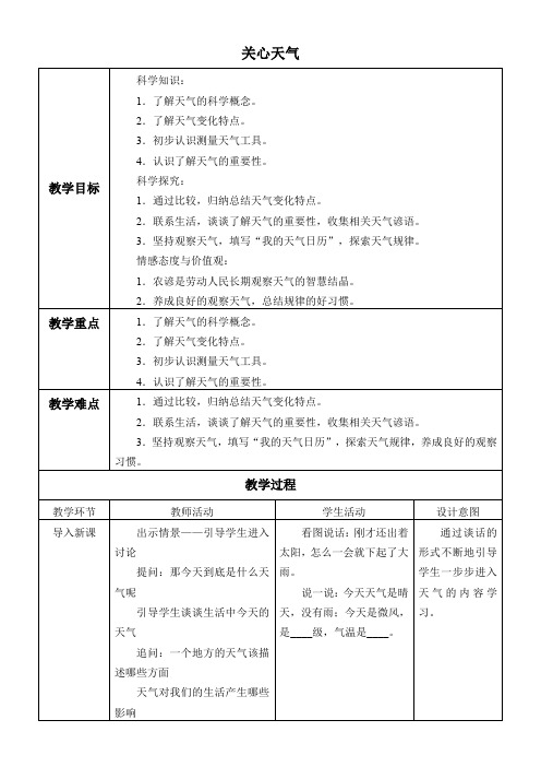 三年级科学教案-关心天气-说课一等奖