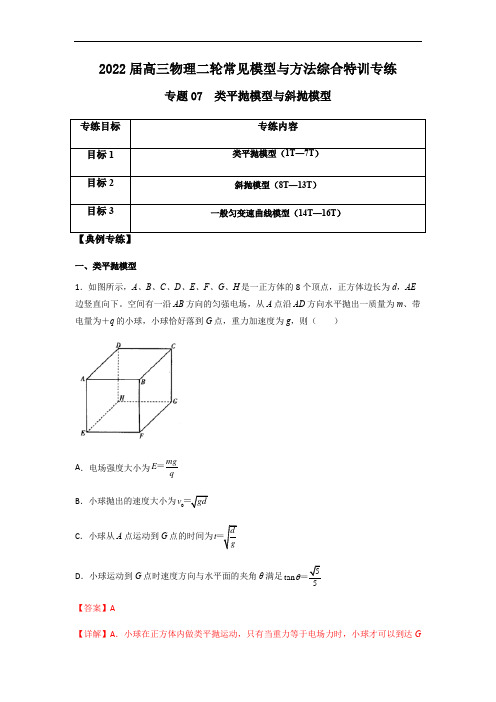 专题07 类平抛模型与斜抛模型(解析版)