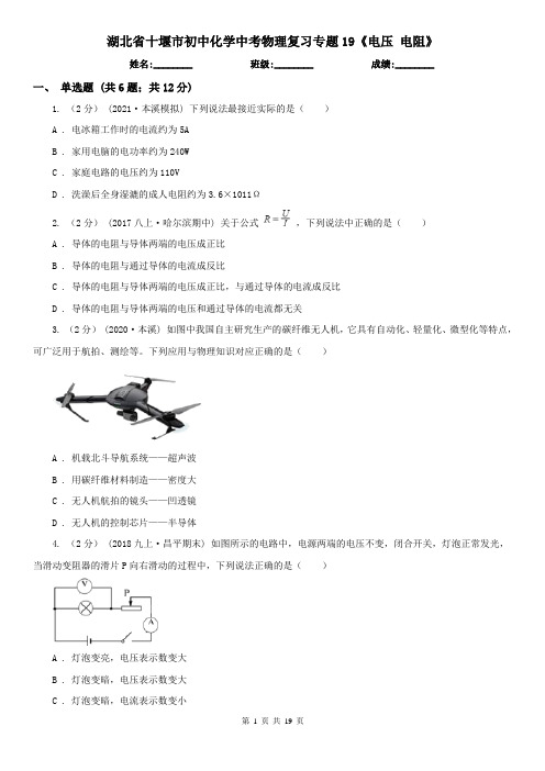 湖北省十堰市初中化学中考物理复习专题19《电压电阻》