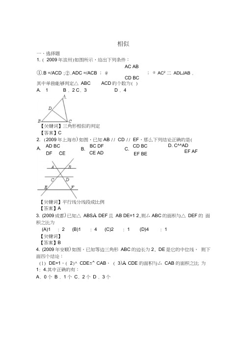 2009年中考数学试题分类汇编相似