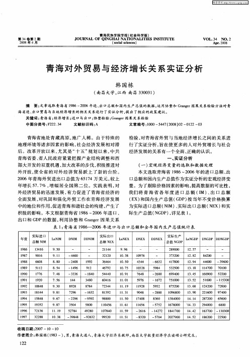 青海对外贸易与经济增长关系实证分析