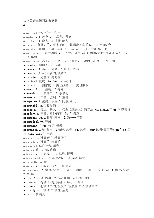 大学英语三级词汇表下载