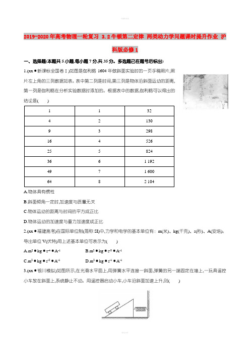 2019-2020年高考物理一轮复习 3.2牛顿第二定律 两类动力学问题课时提升作业 沪科版必修1