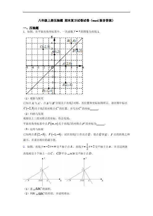 八年级上册压轴题 期末复习试卷试卷(word版含答案)