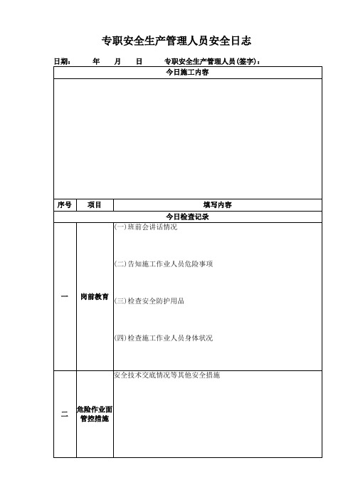 专职安全生产管理人员安全日志