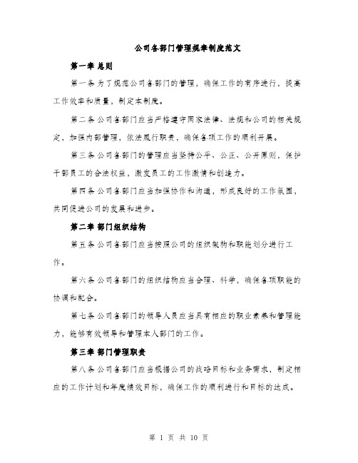 公司各部门管理规章制度范文