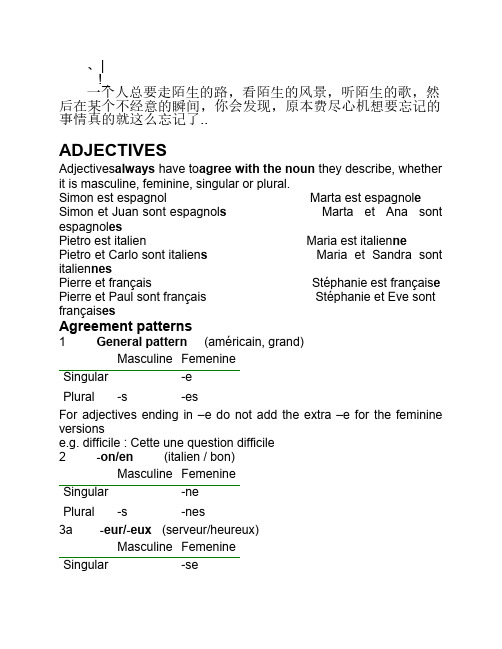 Eblivaa_a法语有关形容词的用法阴阳性单复数变化