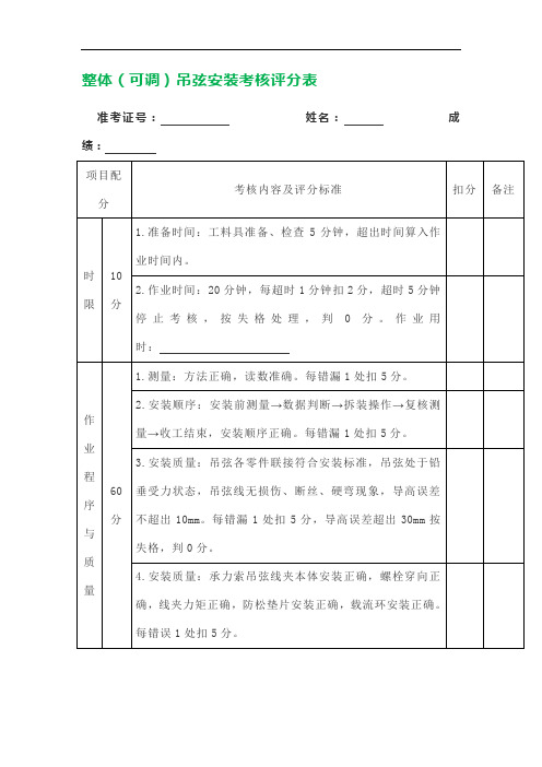 整体(可调)吊弦安装考核评分表