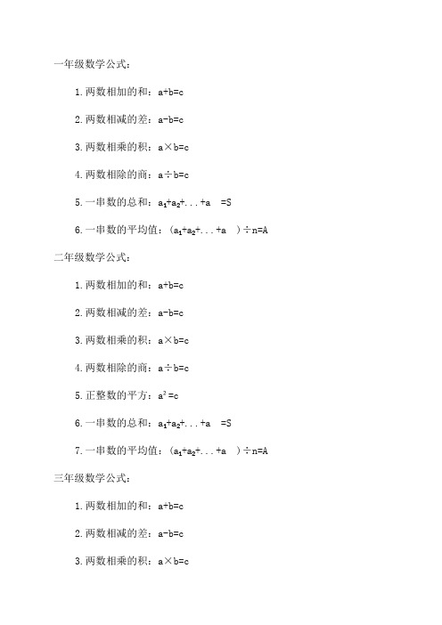 小学一到六年级数学公式大全