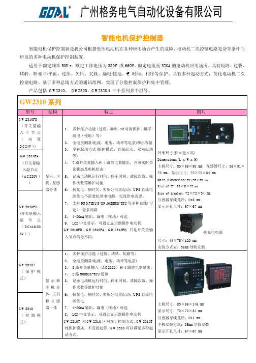 GW智能电机保护控制器选型手册