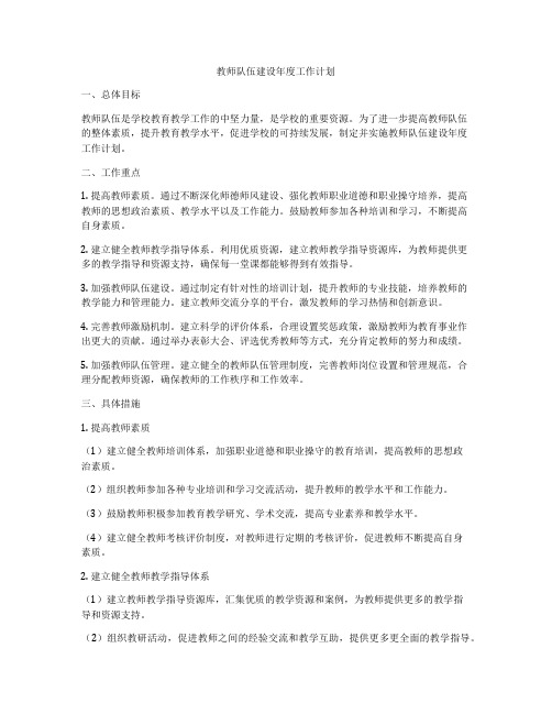 教师队伍建设年度工作计划